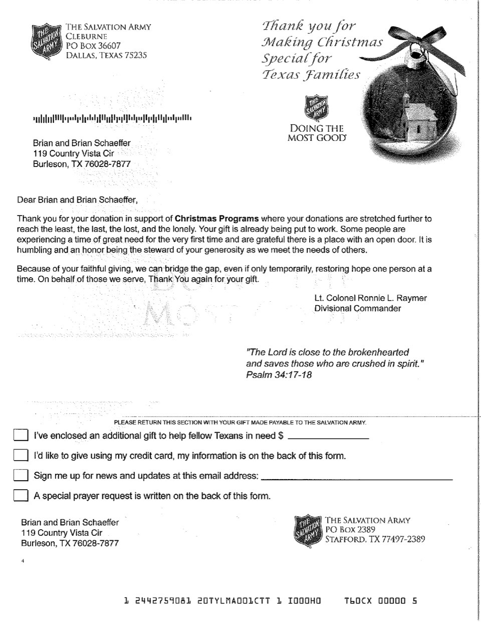 Salvation Army Letter